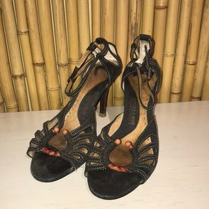 Vintage Donald J Pliner Sportique Black Ankle Strap Heels with Bamboo Accent